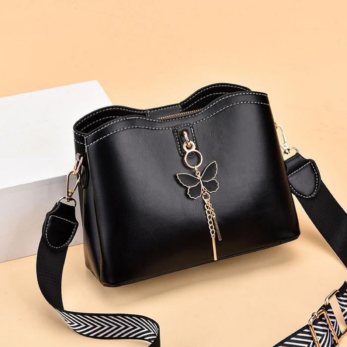 Tas Selempang Wanita Tali Lebar Motif Import | Bucket Bag Mini Kupu-Kupu Trendy | Tas OOTD Kekinian 