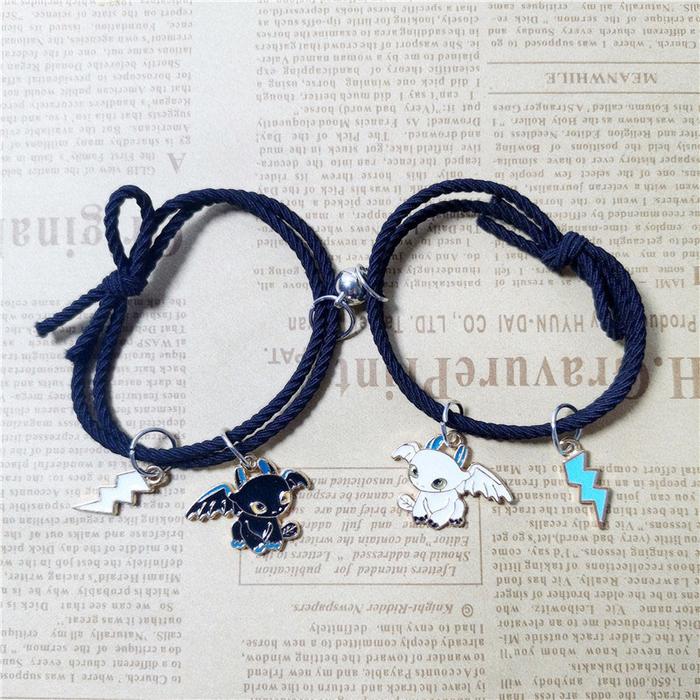 2Pcs Gelang Couple Gelang Magnet Pria Dan Wanita Kapel Elastis Pasangan Kartun Dikepang Tali Tangan 