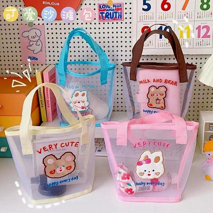 TOTEBAG MIKA WANITA PRIA REMAJA TRANSPARANT KOREA STYLE LUCU MOTIF BERUANG / TOTEBAG TAS PIKNIK MAKA