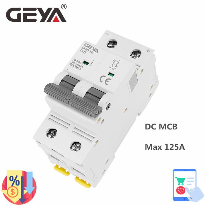 GEYA DC MCB 80A 100A 125A 6KA 2P 500VDC Mini Circuit Breaker Din Rail
