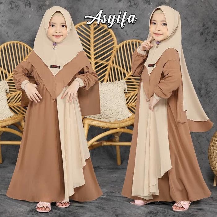Asyifa Kids Gamis Anak Perempuan Free Hijab 9-12 Tahun SD Pakaian Muslim Cewek Remaja SMP Dress Mus