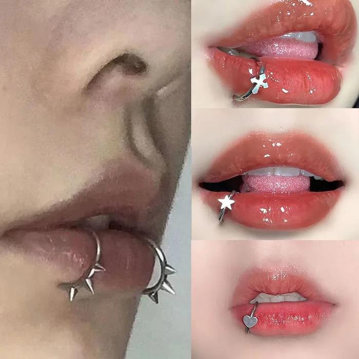 Stainless Steel Lip Ring Hinged Star Bites Piercing Nose Rings Earrings Spicy Girl Heart Vertical La