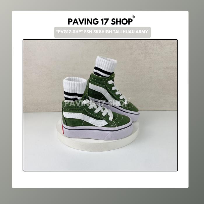 PAVING SHOP 17 sepatu anak laki-laki dan perempuan FSN SK8HIGH TALI HIJAU ARMY usia 10 Bulan - 8 Tah