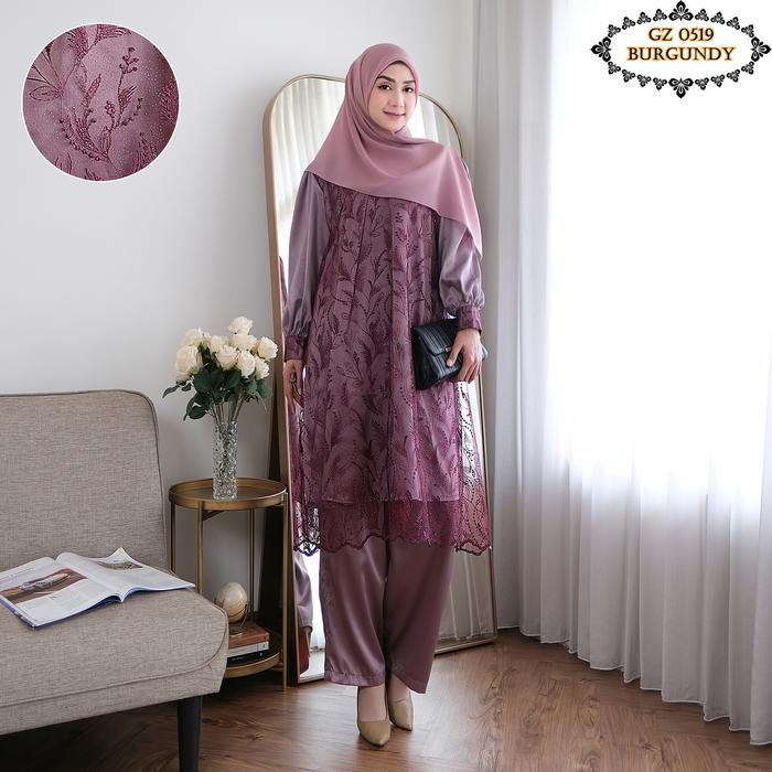 Setelan Celana Brukat Tille Burgundy/ Setcel Brukat Burgundy/ Setcel Brukat Remaja/ Setcel Brukat Ju