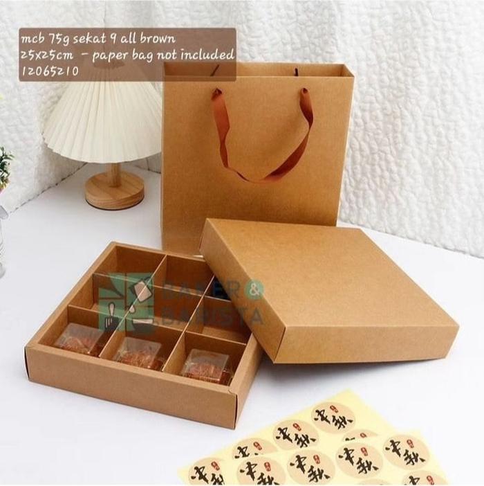 Mooncake Box Mcb 75g sekat 9 All Brown 25x25x5cm kotak mooncake premium dus mooncake sekat mid autum