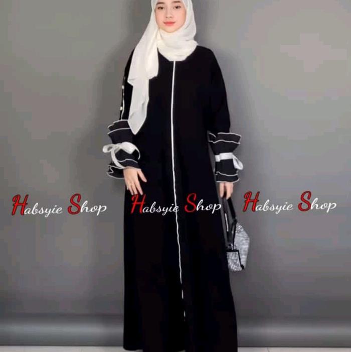 Abaya Habsyieshop turkey 1059 black white Turki Arab Umroh Gamis Wanita Muslim