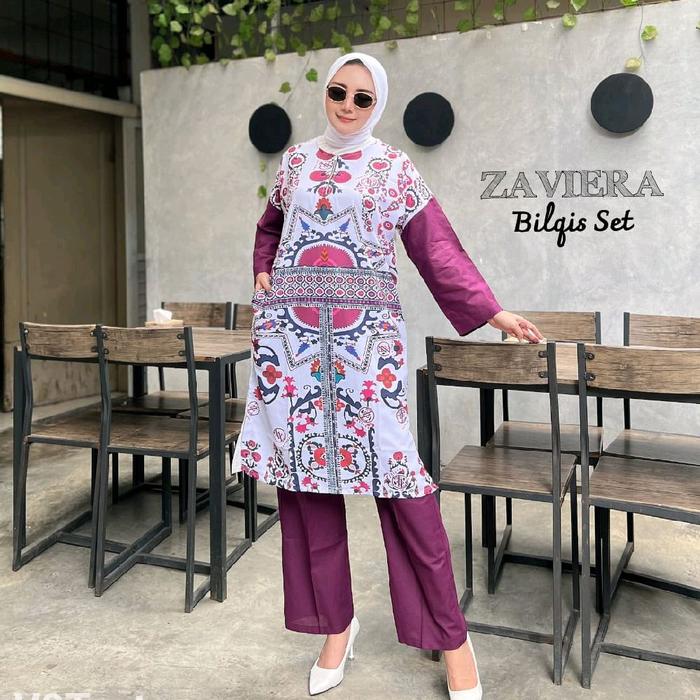 Bilqis Set Tunik Oversize Zaviera Setelan Tunik