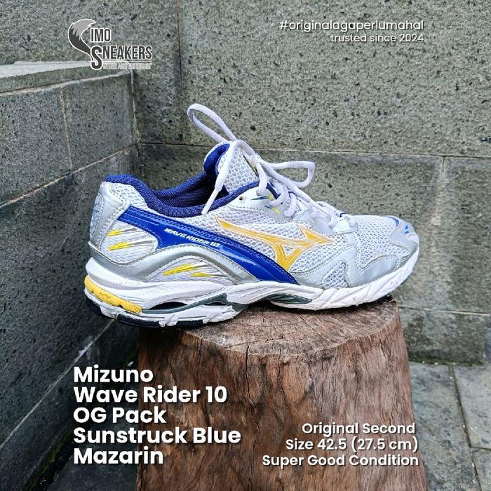 Mizuno Wave Rider 10 Silver Kuning Biru Sepatu Sneakers Unisex Second Original