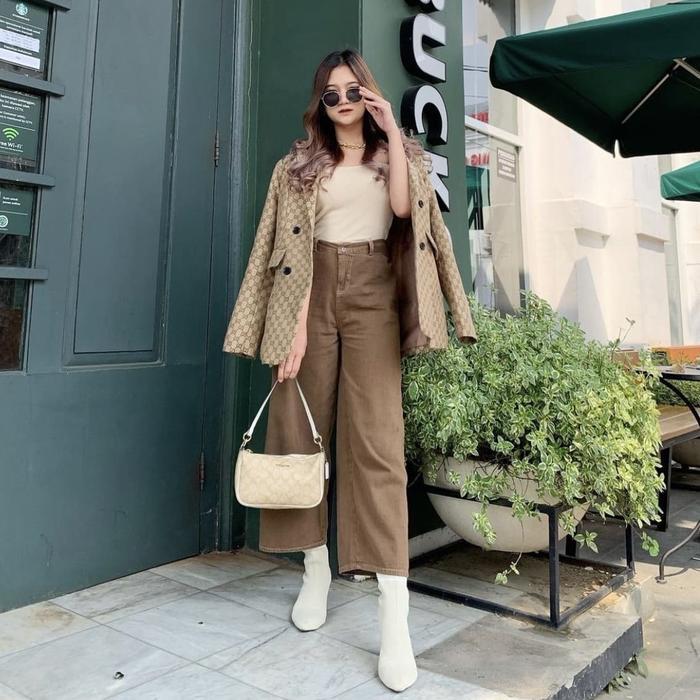 BROWNY JEANS KULOT / kulot jeans kekinian Polos Khaki Panjang