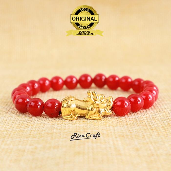 RED PIXIU Gelang Pixiu Naga Emas Pria Wanita Batu Kristal Alam ASLI Aesthetic Original