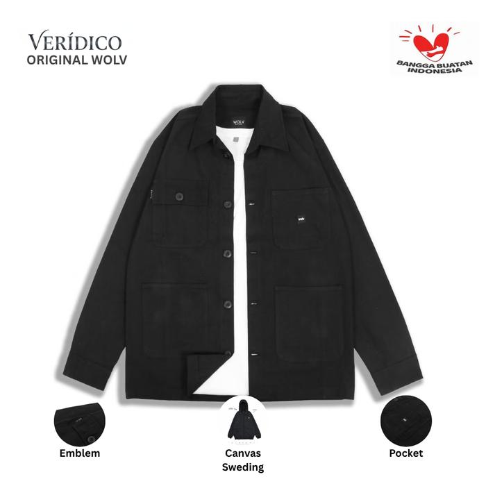 Veridico Jaket Trucker Canvas Outdoor Semi Parka Fashion Outer Keren Kekinian Original WOLV Emblem C