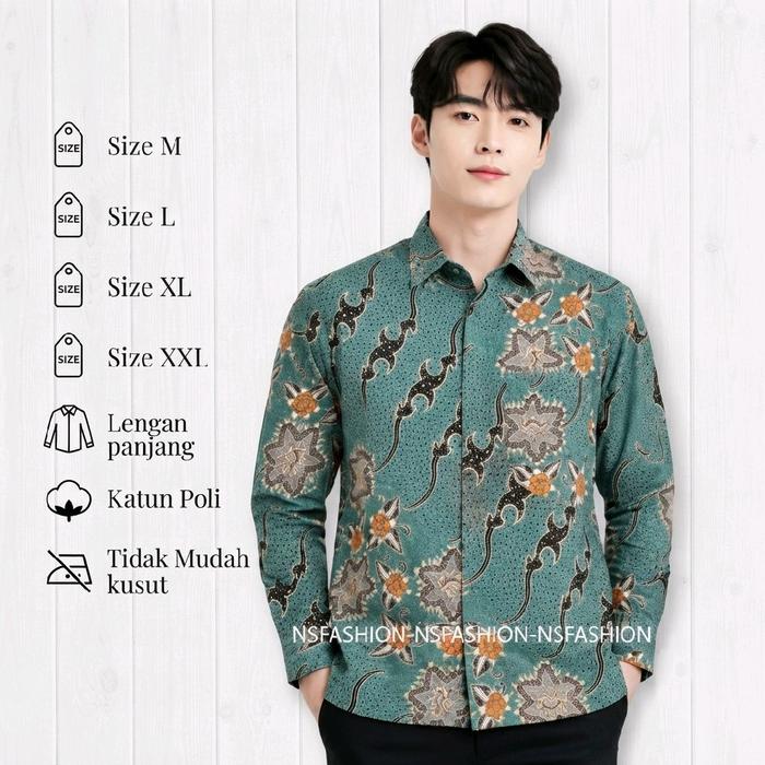 Kemeja Batik Modern Pria TERLARIS Size M L XL XXL Lengan Panjang Katun Poli Reguler Fit Najib