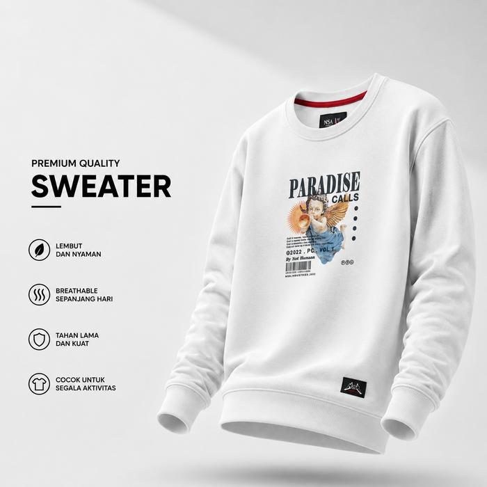 Nsa Ind Crewneck Sweater Sweatshirt  Paradise /Broken White Original Made in Indonesia