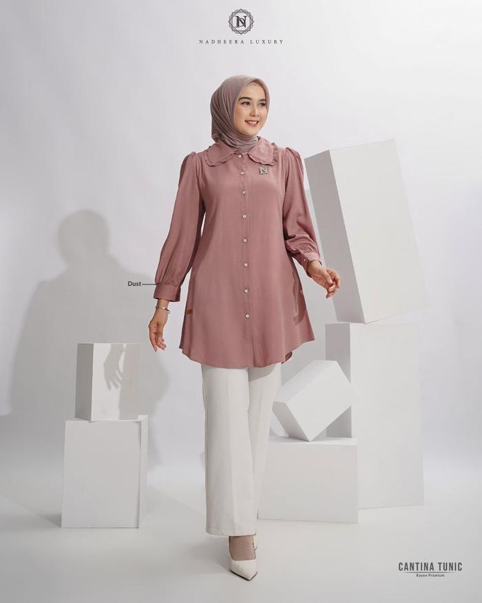 Terlaris [Bisa Cod] Cantina Tunic Nadheera Luxury Tunik Terbaru Nadhera Rayon Catina Canti Nyaman Hi