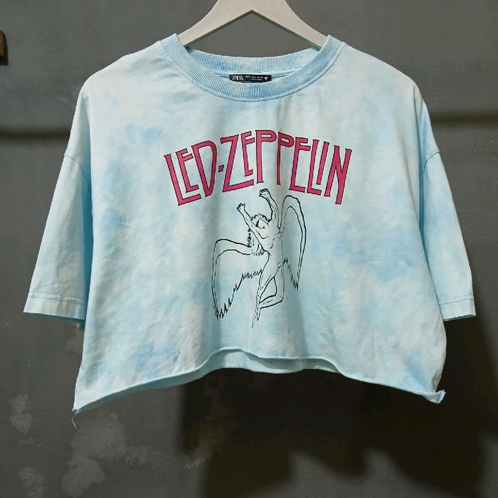 Kaos Band Zara x Led Zeppelin Tie dye Crop Top  - L Fit XL Women Oversize