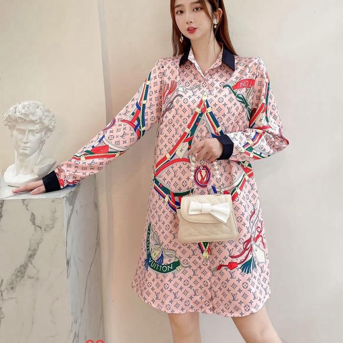 KEMEJA TUNIK MOTIF LV IMPORT PREMIUM/KEMEJA TUNIK MOTIF IMPORT TERLARIS/DRESS KEMEJA LV TERBARU