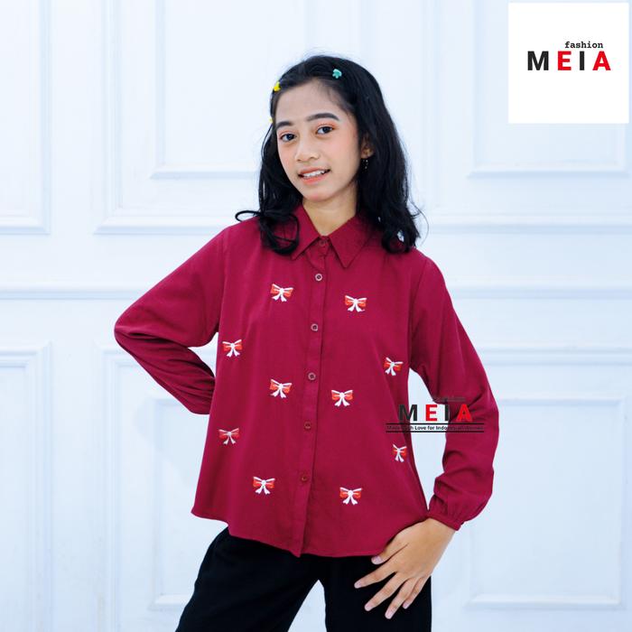 MEIA FASHION KIDS-KEMEJA ANAK PEREMPUAN TANGGUNG MAX 13TH RAYON TWILL KEMEJA ANAK BORDIR PITA COQUET