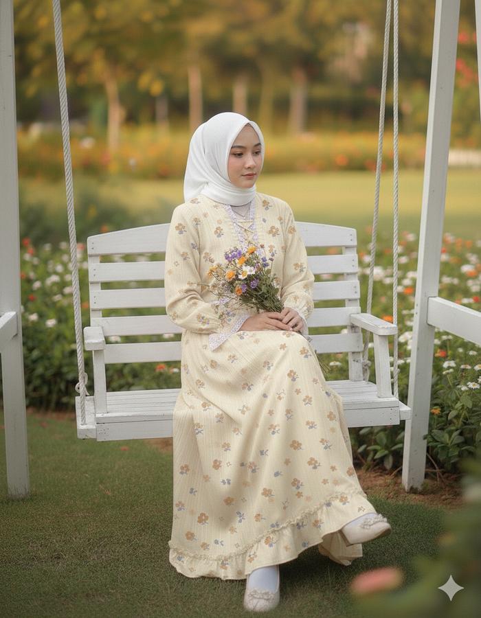 DRESS RAPUNDEL VINTAGE FLOWERS Casual Ruffle Gamis Wanita Floral Pita dress cordy Gaun Retro Karet P