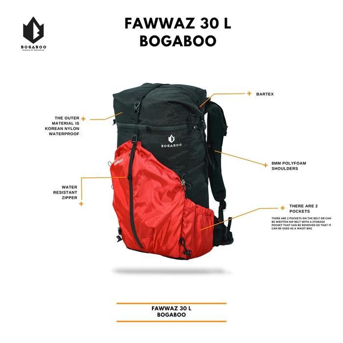 Tas gunung Ultralight backpack travel bag keril ringan bogaboo fawwaz 30L Wateroof frameless bukan m