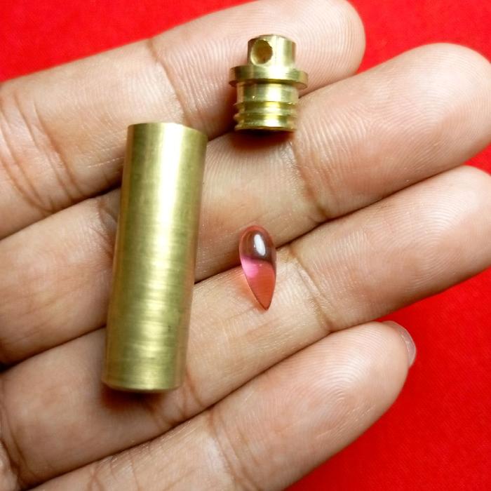 Liontin tabung dan batu merah jambu model tetes air,unik,antik