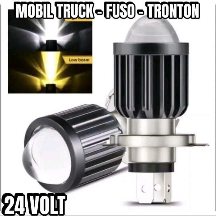 ( PROMO 2 PCS ) LAMPU DEPAN H4 LASER MOBIL 24 VOLT PUTIH - KUNING TRUCK FUSO TRONTON BUS DLL