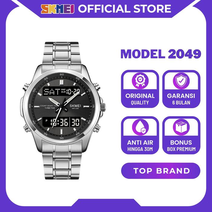 SKMEI Jam Tangan Pria Digital Analog Waterproof Alarm Stainless Steel Anti Air 2049 Original