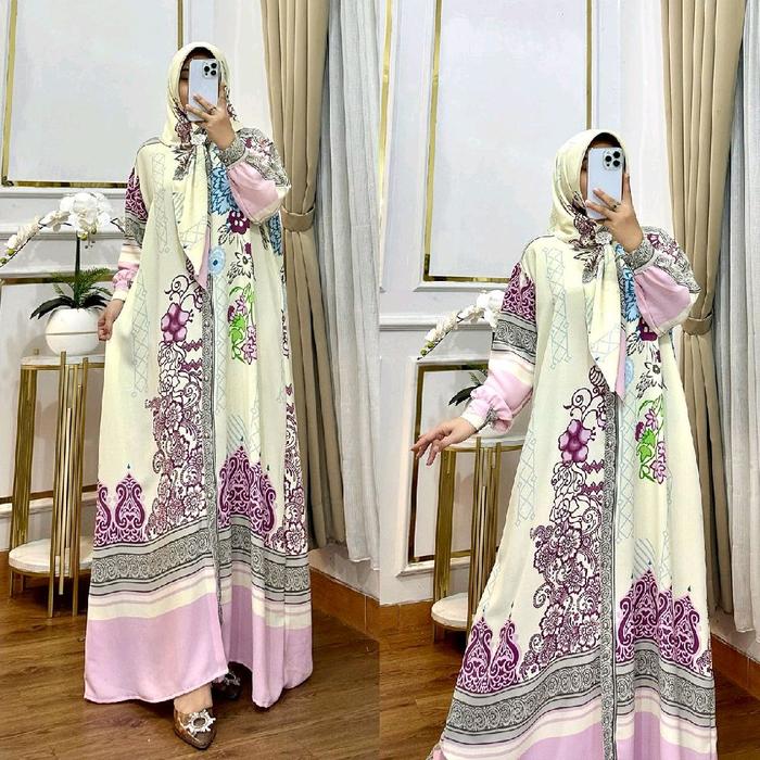 Set Hijab Aleva_ Gamis Wanita Dress Dewasa  Lebaran Muslim Crinkle