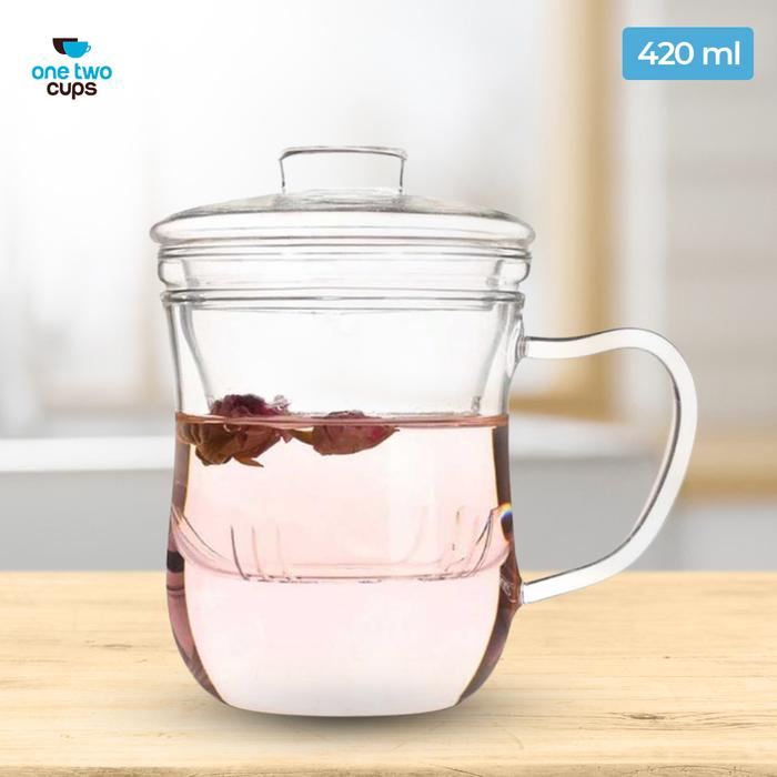 Cahaya Bundaran | Cangkir Teh Infuser 420ml | Kaca Tahan Panas | Mug Saringan Teh Harian
