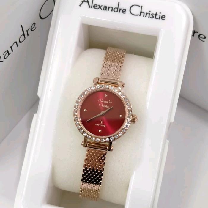 Alexandre Christie Wanita AC 2B76 Rosegold Merah ac2b76 Strap Rantai Pasir Original