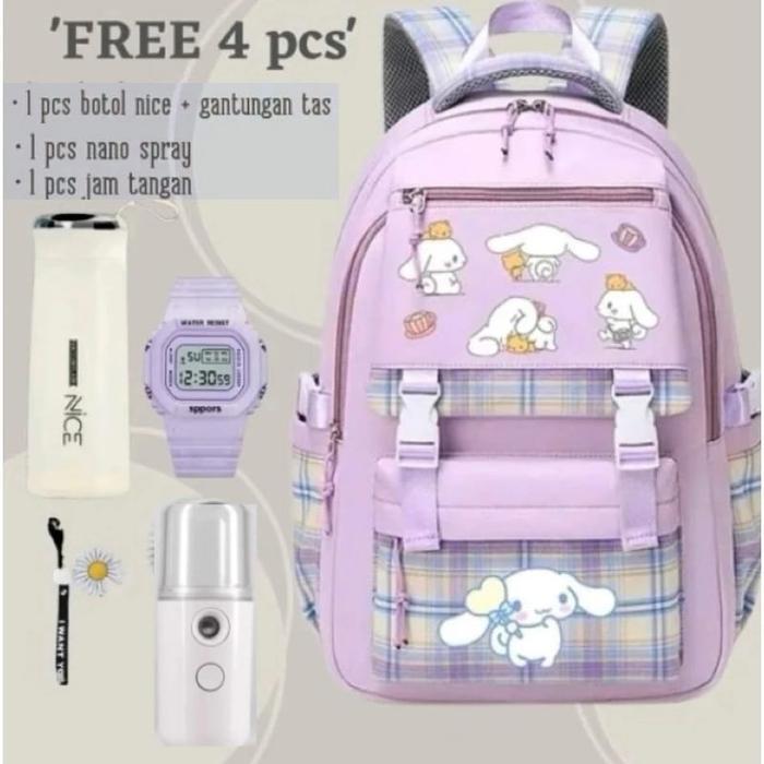 TERMURAH Tas Ransel Sekolah Anak Perempuan CINNAMOROLL Bags PAKETAN FREE 4pcs BOTOL JAM TANGAN NANO 