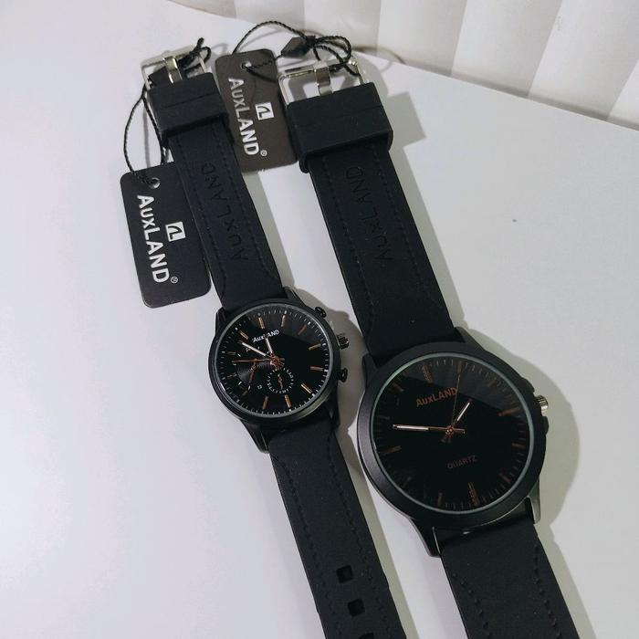 Auxland Jam Tangan Couple Analog Pria Wanita Strap Silikon Diameter 40mm & 30mm Mesin Baterai Free B