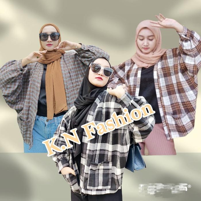 outer Outer Flanel Lengan Balon Grid murah berkualitas motif kotak kotak 735