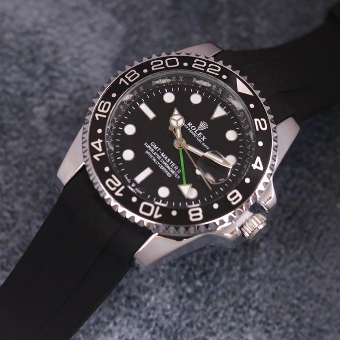 Jam Tangan Pria Rolex-GMT Tali Rubber Sport 4 Jarum Body Bulat Tanggal Aktif Box Exclusive
