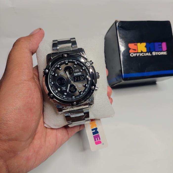 SKMEI Jam Tangan Pria 1389 Original Stainless Steel Tahan Air 3 ATM Diameter 48mm Tali 20cm Display
