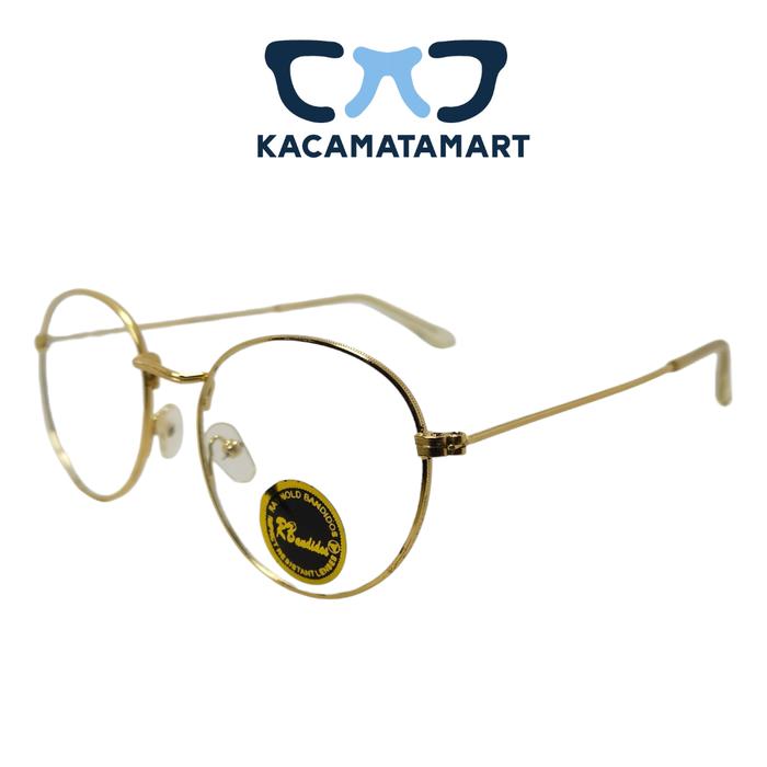 Kacamata Frame Lensa Clear Bening Netral model Bulat Oval Gaya Korea Bahan Metal warna Gold - LS155T