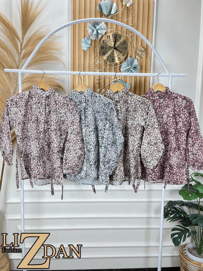atasan blus wanita cewe katun motif bunga bolong premium lengan panjang terbaru kekinian adem murah