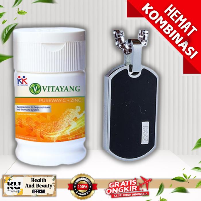Beli 1 Gratis 1,, Beli 1 Kalung KK Liforce Black Millennial Gratis +1 Botol PUREWAY C+ZINC - Bandul 