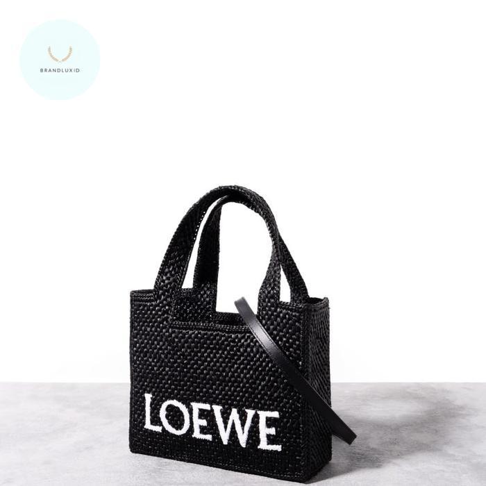 LOEWE MINI LOEWE FONT TOTE BAG IN RAFFIA