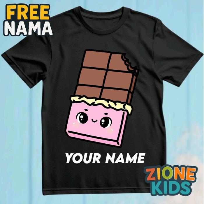 ZIONEKIDS Kaos Anak Unisex Chocolate β Baju Anak Lucu Unik Motif Coklat Custom Nama Gratis Cotton P