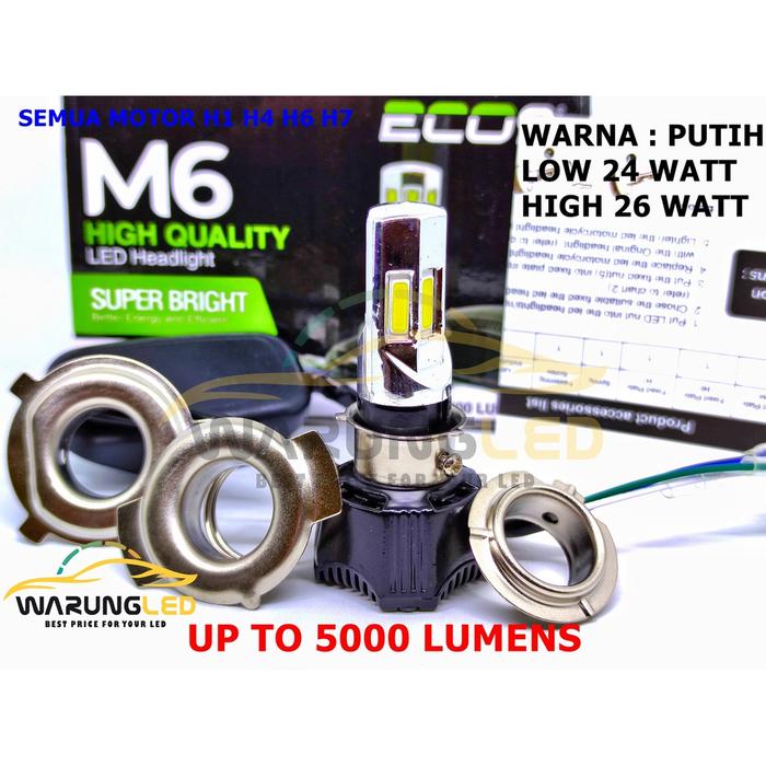 Lampu Headlamp depan LED 6 SISI M6 Luminos ECO9 Super Terang ACDC H1-H7