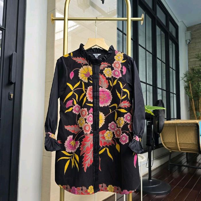 Tunik Arini Mix Batik Edness Kayla - Baju Kerja Kantor Atasan Wanita Muslim Motif