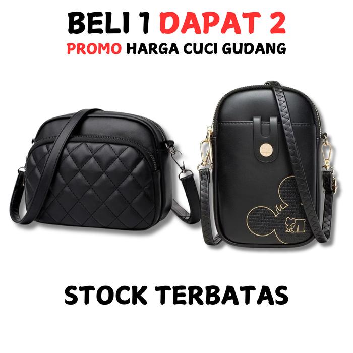 [BELI 1 DAPAT 2] Tas Wanita Fashion Selempang Kulit Mini Muat HP, Koin, Kartu dan Uang Tas Perempuan