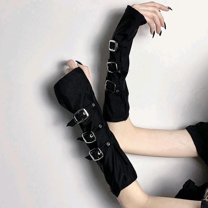 Gothic steampunk fingerless buckle gloves