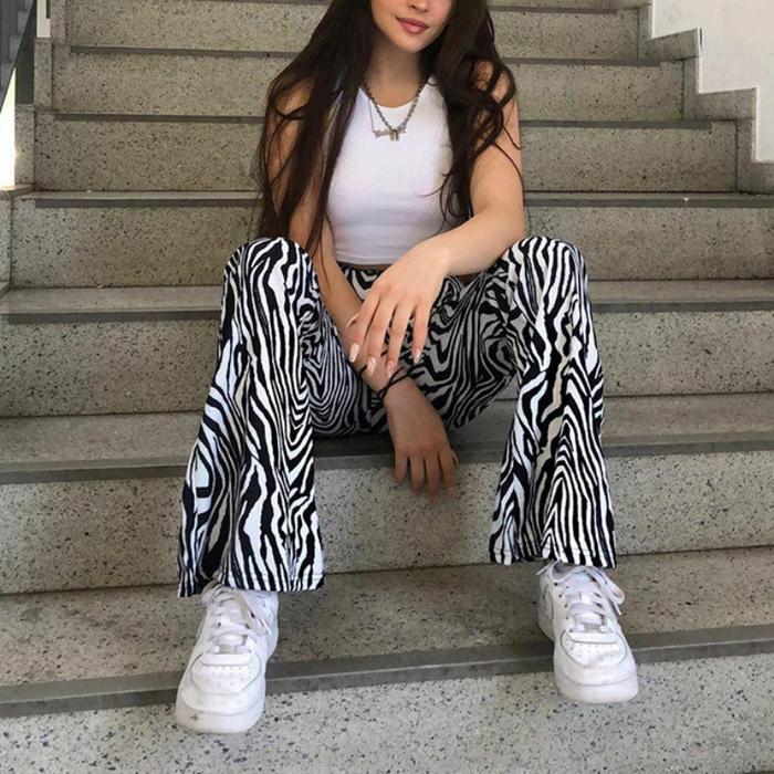 2024 Summer Zebra Print Wide Leg Pants Y2K Trousers Sexy High Waist Women New Fashion Casual Female 
