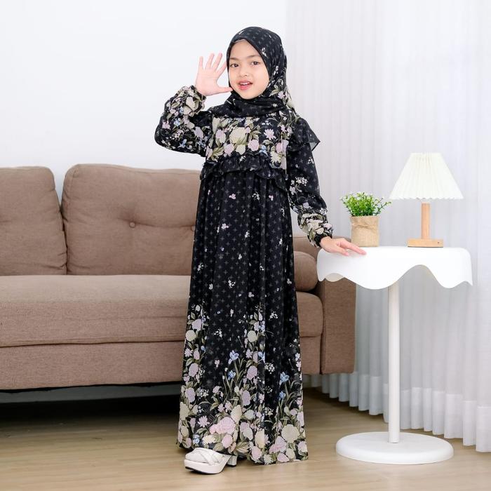 [ALTAIR KIDS] ELLORA Dress Anak Premium Motif Bunga Bahan Ceruty Babydoll Full Furring Gamis Anak Im