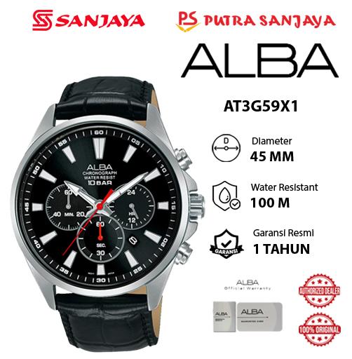 Jam Tangan Chronograph Pria ALBA AT3G59 / AT3G59X1 Original Garansi Resmi 1 tahun Leather Strap