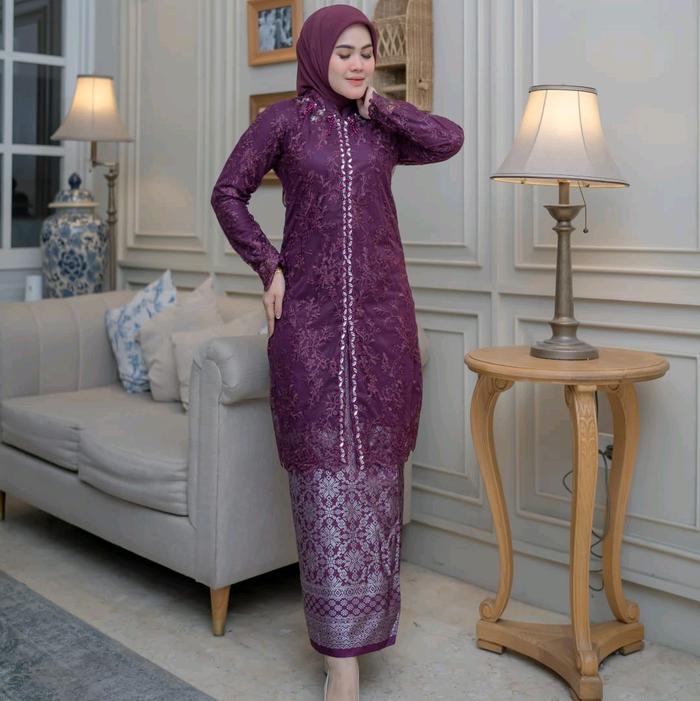 - Tunik Kebaya Tile Payet Butik-Kebaya Modern Free Hijab Kebaya Songket Wanita Cocok Untuk Pesta Kon