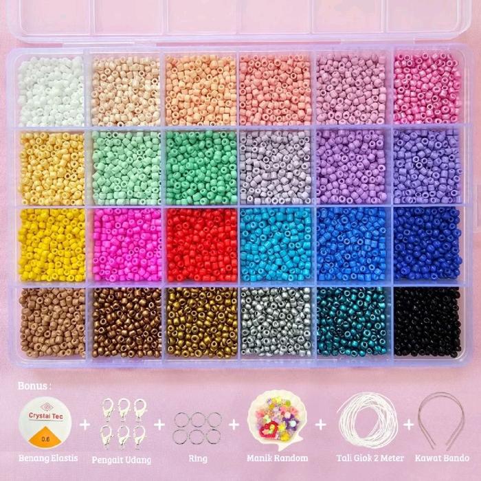 Indah-Store-ID Manik Pasir 8.0 3mm 1 Set Manik Manik DIY Lengkap Aesthetic Gelang Cincin Kalung Bonu