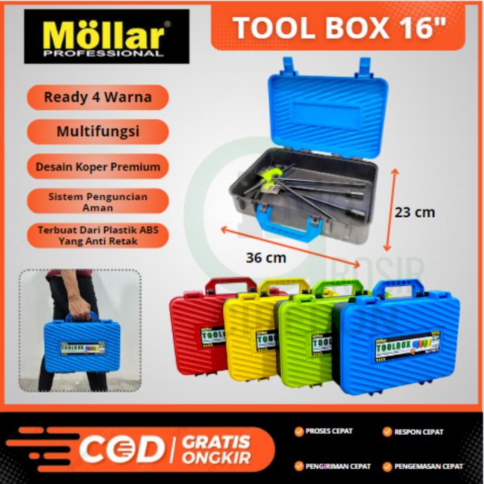 MOLLAR Toolbox 16" Perkakas Tool Box Multifungsi Merah Kuning Hijau Biru