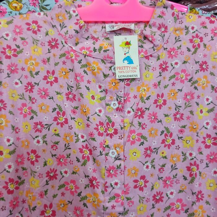 Longdress Daster Panjang Lengan Panjang Kerah Shanghai PRETTY GIRL Bahan Katun Sabata Jepang Lokal A
